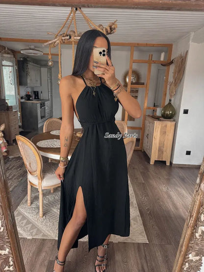 Long Backless Dress in Cotton Gauze