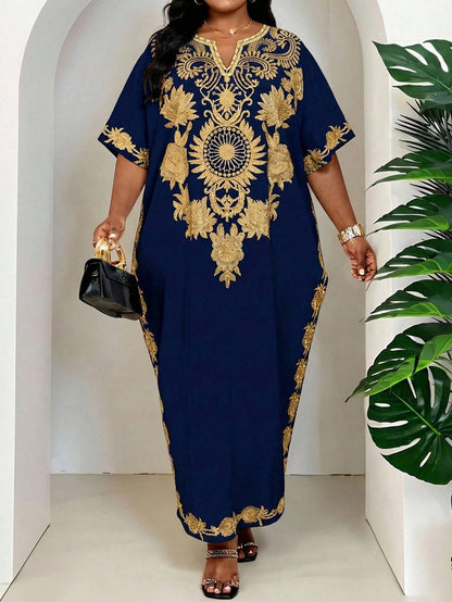 SHEIN Women's Plus Size Braided Notch Robe Kaftan Dress
