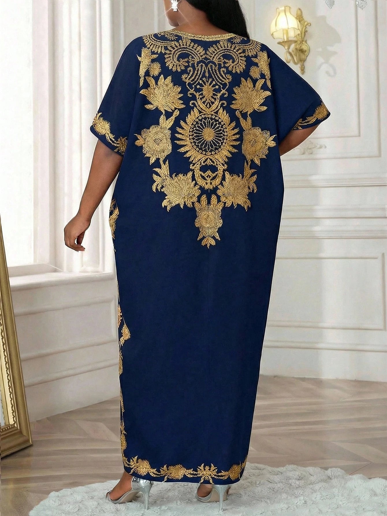 SHEIN Women's Plus Size Braided Notch Robe Kaftan Dress