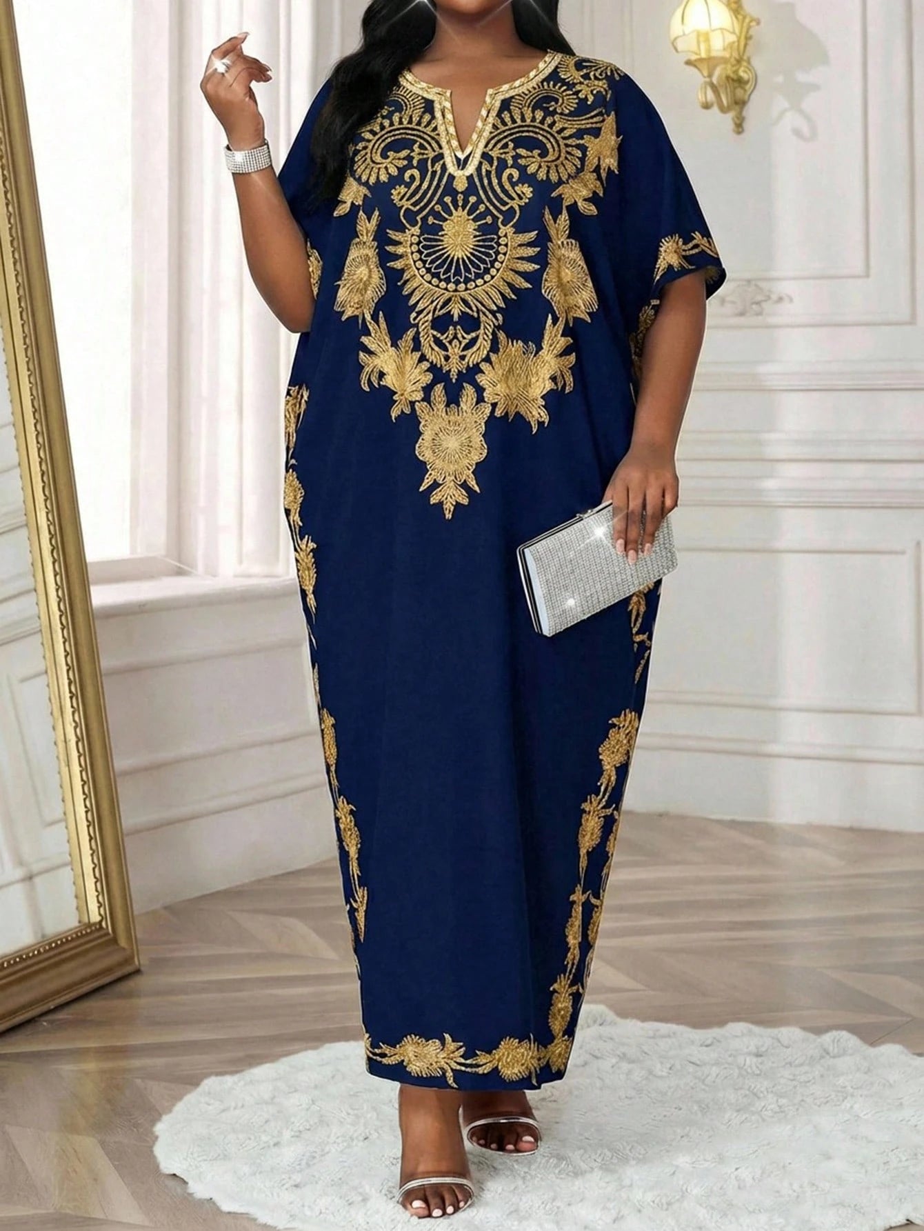 SHEIN Women's Plus Size Braided Notch Robe Kaftan Dress