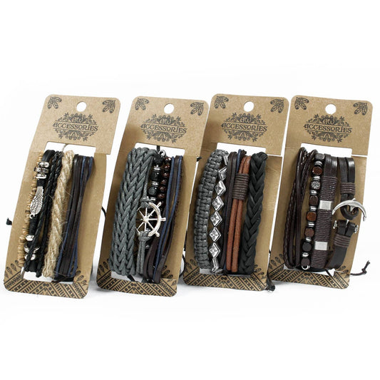 Wholesale Mens Bracelet Sets - Metal & Leather (asst)