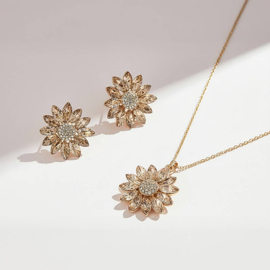 Wholesale Flower Crystal Necklace & Earrings Set