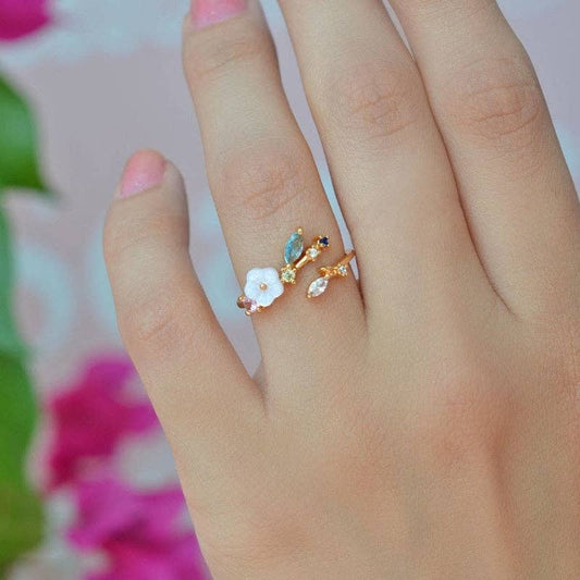 Wholesale Magnolia Ring Flower Ring Adjustable Ring Vintage Ring Knuckle Joint   Cute Ring Women Ring Blue White