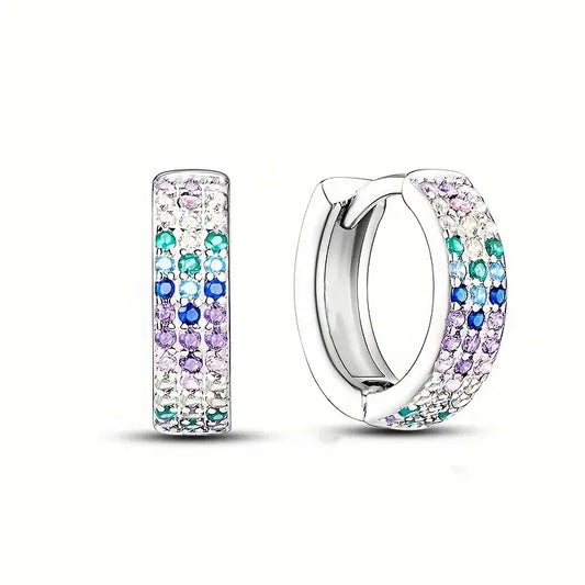 Trendy White Silver Plated Zinc Alloy Huggie Earrings with Crystal Rhinestone Inlay for Women Party Jewelry Fashion Accessories