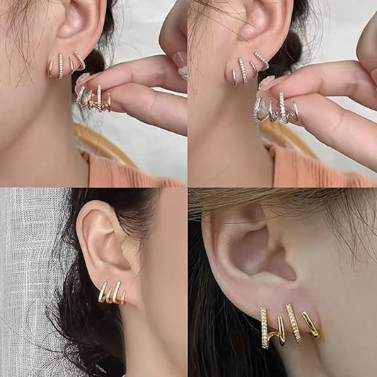 ZF Gold Zircon Butterfly Claw Piercing Stud Set Elegant Minimalist Dinner Party Women Fashion Jewelry Accessories