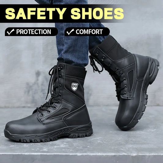 Men's Steel Toe Protective Boots, Microfiber Upper PU Sole, Breathable Wear-resistant Safety Work Boots for Men