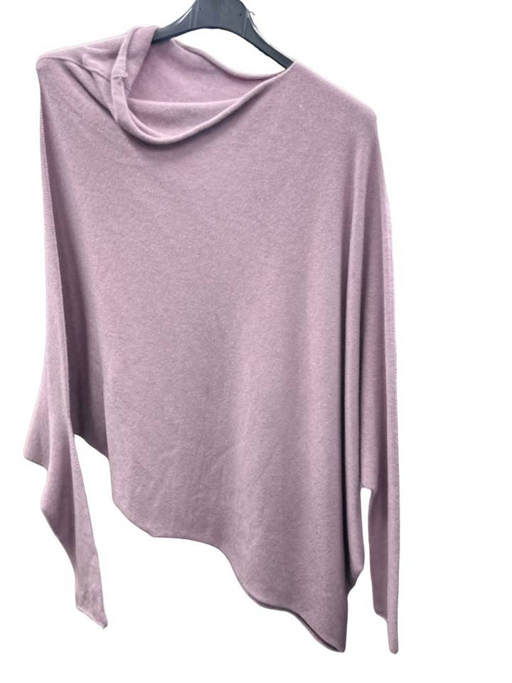 Italian Soft Knit Slant Long Sleeve Asymmetric Draped Jumper Top