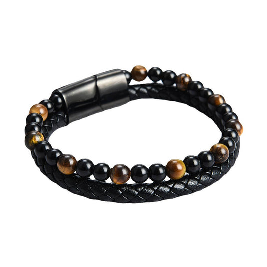 Wholesale Men's Leather Bracelet with Tiger's eye Bracelet